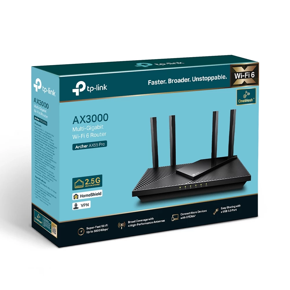 Wi-Fi Router TP-LINK Archer AX55 Pro / AX3000 Dual Band / Wi-Fi6 / Gigabit / 1x1 Gbps WAN/LAN port + 3xGigabit LAN ports + 1xUSB3.0/ 4 external antennas photo 4