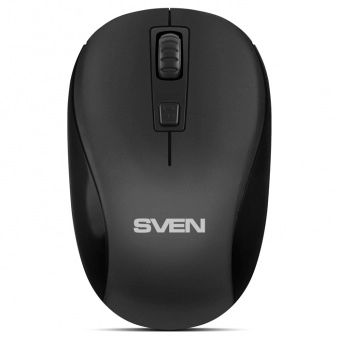 SVEN RX-255W Wireless, Optical Mouse, 2.4GHz, Nano Receiver, 800/1200/1600 dpi, DPI resolution switch, symmetric shape, USB, Black photo 1