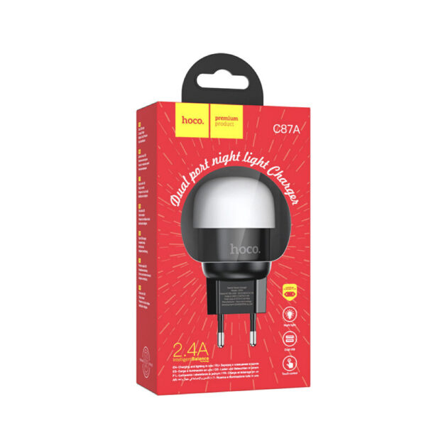 Incarcator Sparkle Dual Port Night light HOCO C87A / 2 x USB / Black photo 4