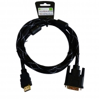 Cable HDMI-DVI - 2m - Brackton ”Professional” DHD-BKR-0200.BS, 2 m, DVI-D cable 24+1 to HDMI 19pin, m/m, triple-shielded, better pastic plug, dual-link, nylon sleeve black/silver, golden contacts, 2 ferrits, dust caps thumbnav 2