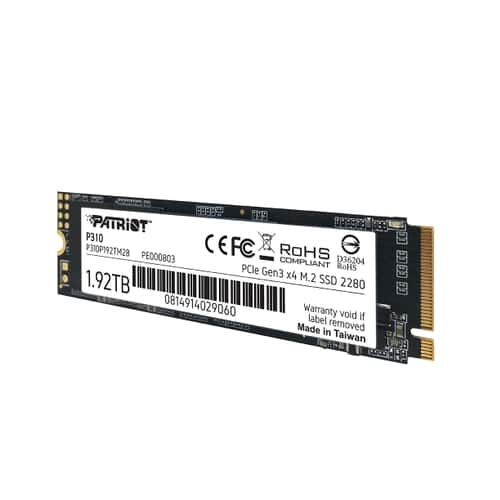 M.2 NVMe SSD 1.92TB Patriot P310, Interface: PCIe3.0 x4 / NVMe 1.3, M2 Type 2280 form factor, Sequential Read 2100 MB/s, Sequential Write 1800 MB/s, Random Read 280K IOPS, Random Write 250K IOPS, SmartECC technology, EtE data path protection, TBW: 960TB,  photo 2