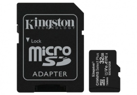 32GB microSD Class10 A1 UHS-I + SD adapter  Kingston Canvas Select Plus, 600x, Up to: 100MB/s 