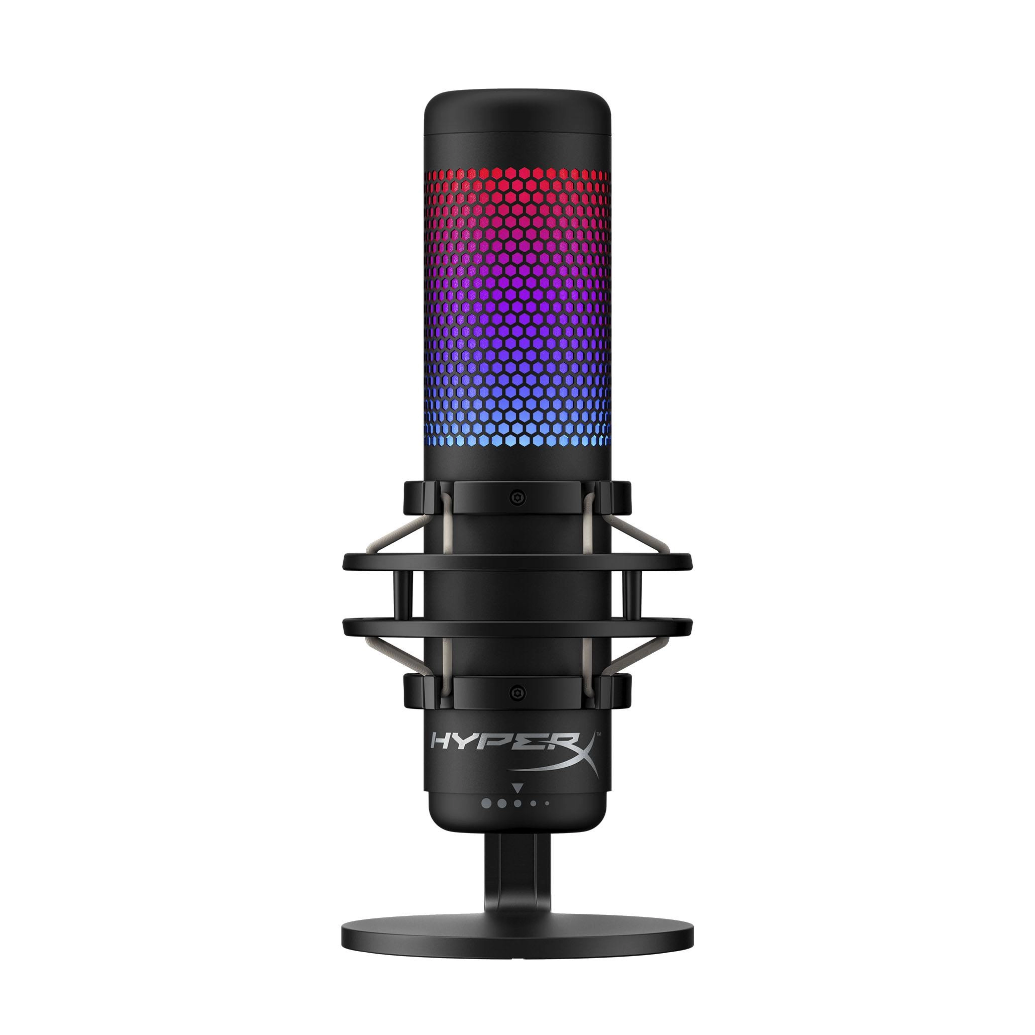 HyperX QuadCast S, RGB Microphone for the streaming, Anti-Vibration shock mount, Tap-to-Mute sensor with LED indicator, Four selectable polar patterns, Internal pop filter, Built-in headphone jack, Cable length: 3m, Black/Red, USB photo 1