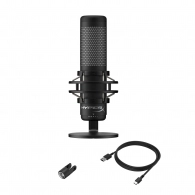 HyperX QuadCast S, RGB Microphone for the streaming, Anti-Vibration shock mount, Tap-to-Mute sensor with LED indicator, Four selectable polar patterns, Internal pop filter, Built-in headphone jack, Cable length: 3m, Black/Red, USB thumbnav 2