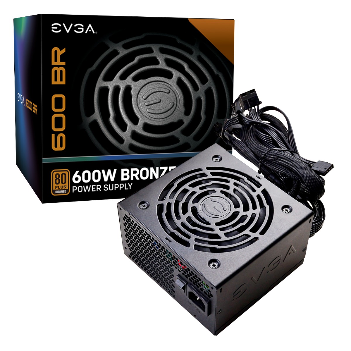 PSU EVGA "650 BR", 650W, ATX12V V2.52, 80 PLUS® Bronze, Active PFC, DC-DC Converter, Ultra-quiet 120mm fan, +12V (54A), 20+4 Pin, 1xCPU(4+4Pin), 6x SATA, 2xPCI-E(6+2pin), 3x Peripheral, ErP 2014, OVP/OPP/SCP/OCP/UVP/OTP, MTBF >100K HRs, Black photo 1