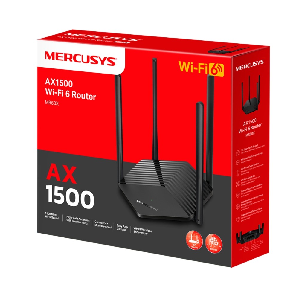 Wi-Fi роутер MERCUSYS MR60X / AX1500 Dual Band / Wi-Fi6 / Gigabit / 1WAN+2LAN / 4 external antennas photo 3