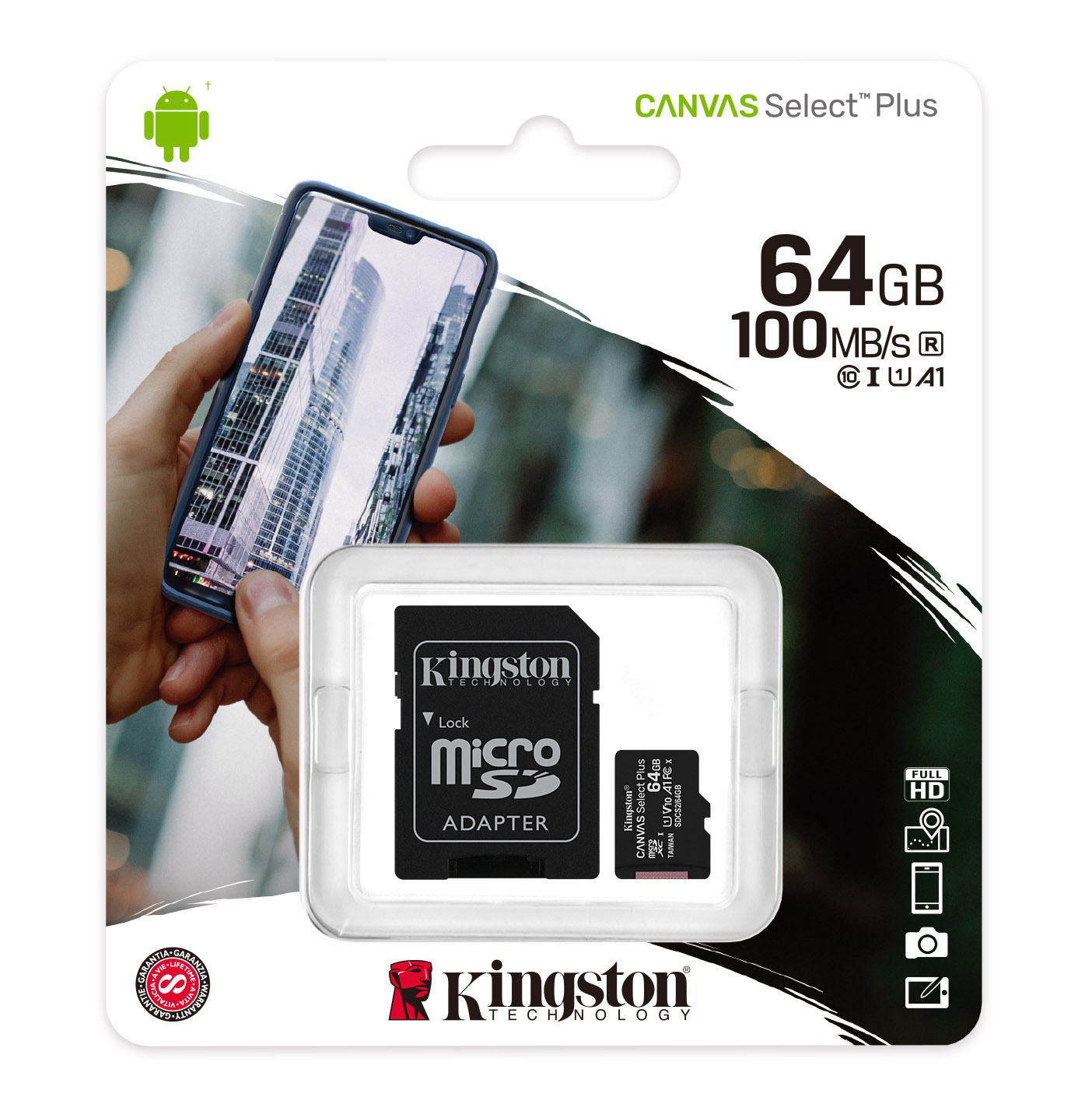 Карта памяти microSD 64GB Kingston Canvas Select Plus, 100MB/s, + SD adapter photo 1