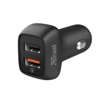 USB Car Charger - Trust Qmax 30W Ultra-Fast Dual USB Car Charger with QC3.0, Fast-charge with up to 12W power or ultra-fast charge with 18W power and QuickCharge 3.0, Total output power (max): A, W 30 thumbnav 1