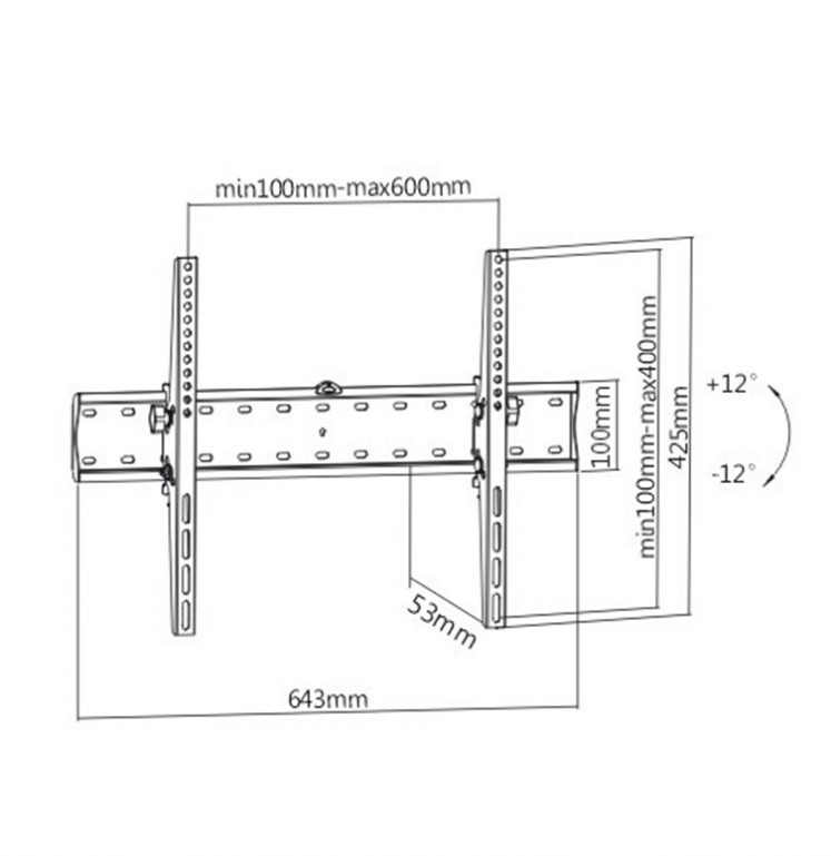TV-Wall Mount for 37-70”- Gembird ”WM-70T-02”, Tilt, max. 40 kg, Tilting angle up to 24°, Distance TV to Wall: 53 mm, max. VESA 600 x 400, Black photo 2