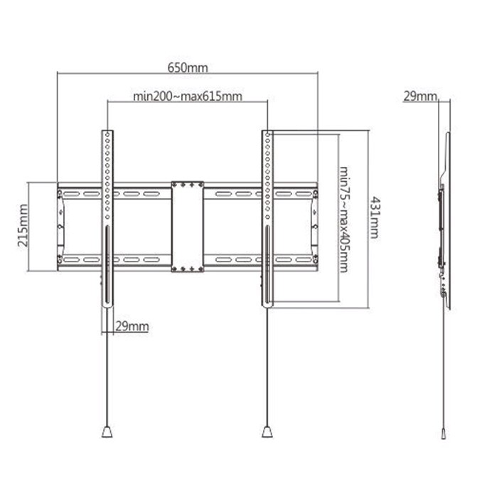 TV-Wall Mount for 37-80”- Gembird ”WM-80F-01”, Fixed, max. 70 kg, Distance TV to Wall: 29 mm, max. VESA 600 x 400, Black photo 2