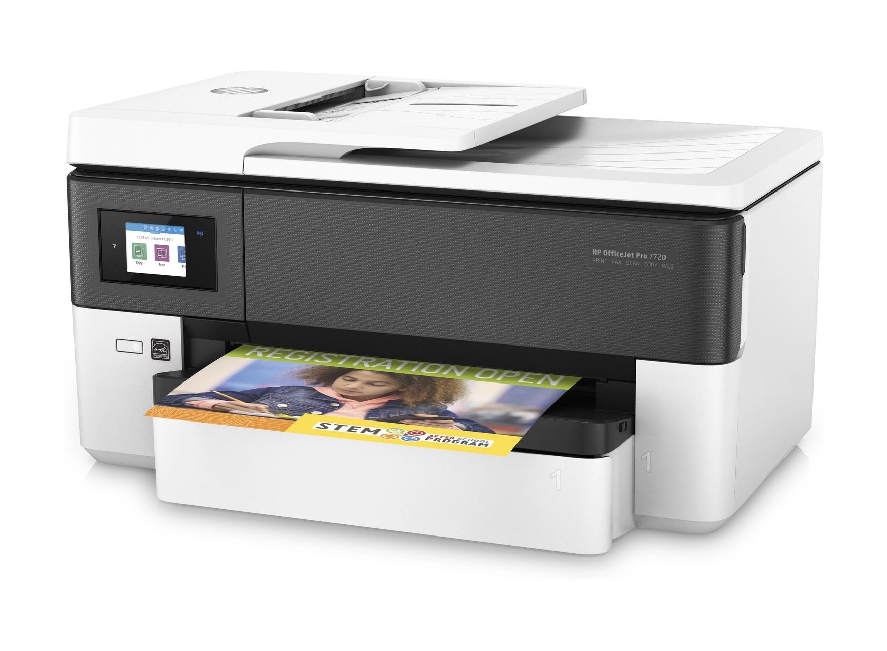 MFD HP OfficeJet Pro 7720 Wide, White, A3, Fax, up to 34ppm, 4800x1200dpi, Duplex, 512MB, 6,75 cm Touch LCD, up to 30000 pages, 35 pages ADF, USB 2.0, WiFi 802.11b/g/n, Ethernet, RJ-11, ePrint,  AirPrint (953/XL B/C/M/Y Cartridges) photo 1