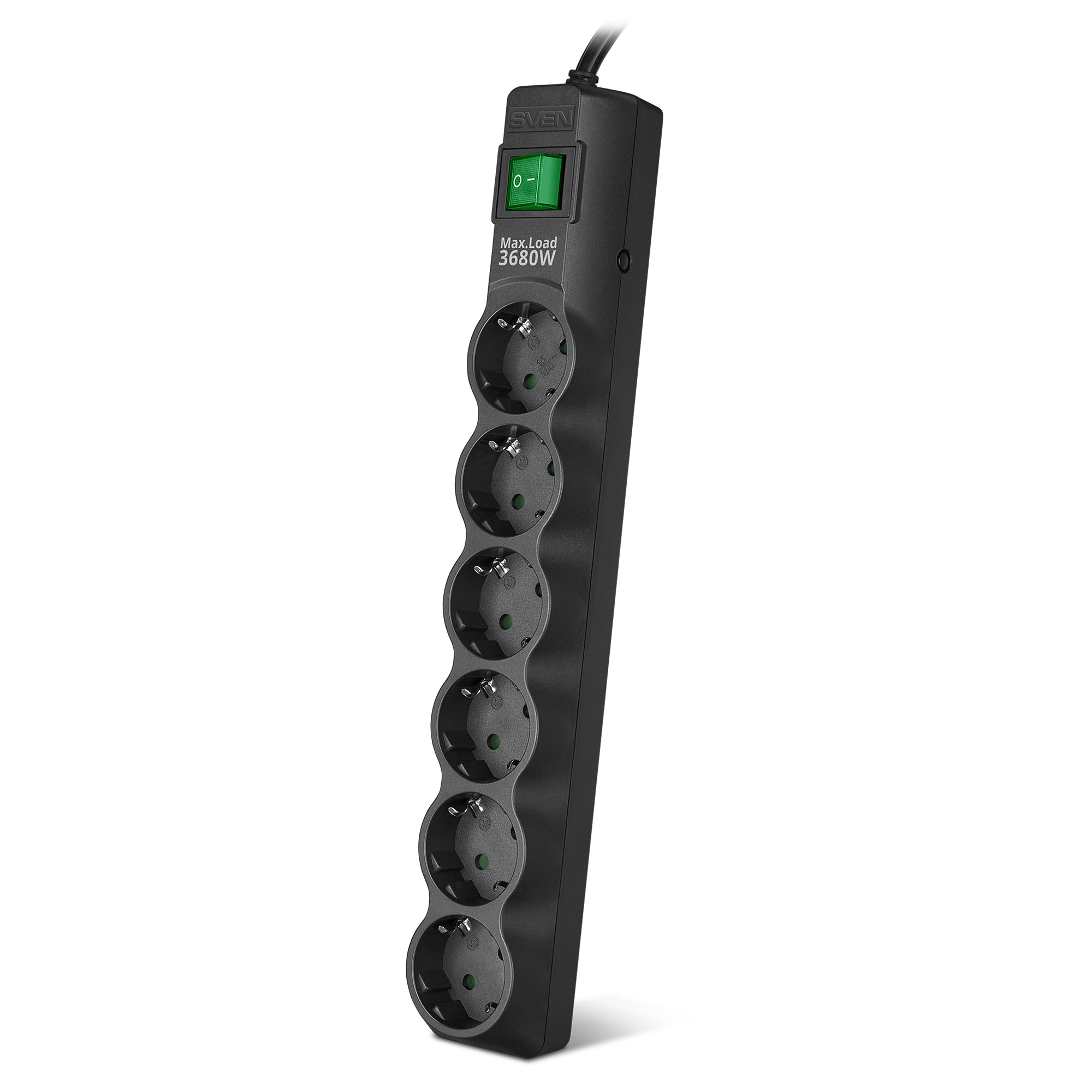 Surge Protector SVEN SF-06E-16/ 6 Sockets/ 3680W/ 5.0m/ Black photo 1