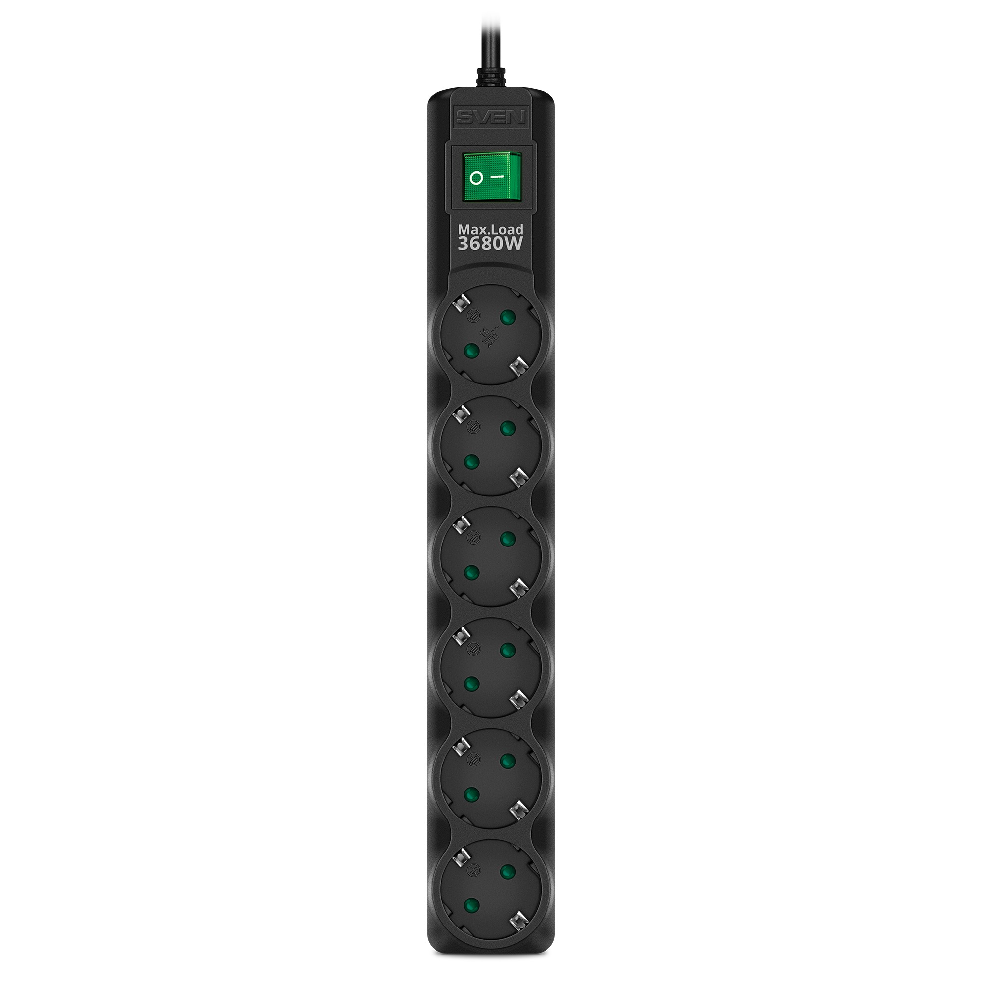 Surge Protector SVEN SF-06E-16/ 6 Sockets/ 3680W/ 5.0m/ Black photo 2