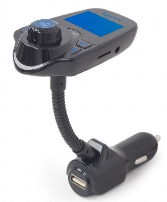 USB Car Charger 3-in-1 carkit - Gembird "BTT-01" Black, FM-radio transmitter 87.5-108MHz, Bluetooth 4.2, USB 3.1 A charger 5V DC up to 3.1 A, 3.5 mm audio input and output photo 1
