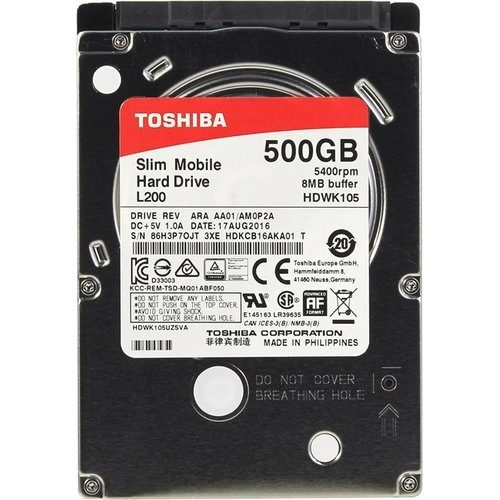 2.5" HDD 500GB Toshiba L200 HDWK105UZSVA, 5400rpm, 8MB, 7mm, SATAIII photo 1