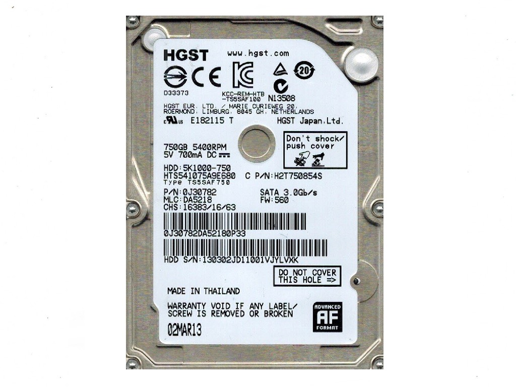 2.5" HDD 750GB Hitachi Travelstar 7K1000, 7200rpm, 32MB, 9.5mm, SATAIII (HTS721075A9E630), FR photo 1