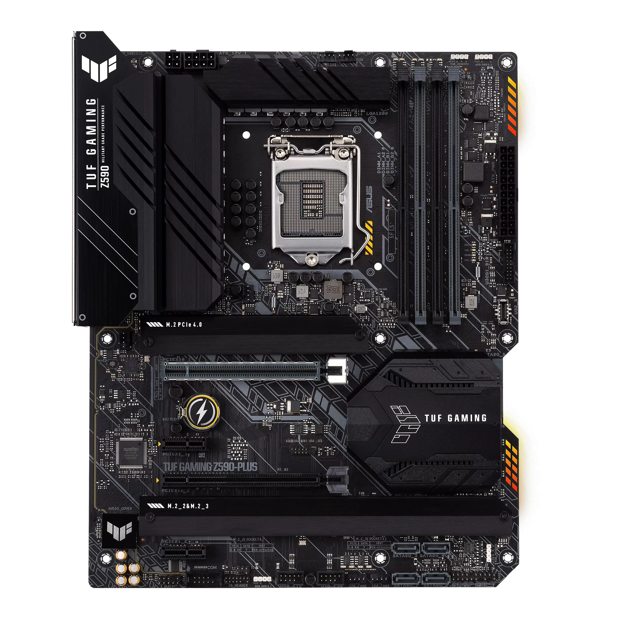 ASUS TUF GAMING Z590-PLUS, Socket 1200, 16Phases, Intel® Z590 (11/10th GenCPU), Dual 4xDDR4-5133, HDMI, DP, CPU iGPU, 2xPCIe x16 4.0, 6xSATA3, 2xPCIe x1, RAID, 3xM.2 4.0, S1200A/SPDIF, 2.5GbE LAN, 2xUSB3.2 Gen2 Type-A +1xType-C, 4xUSB3.2, Aura Sync RGB, T photo 1