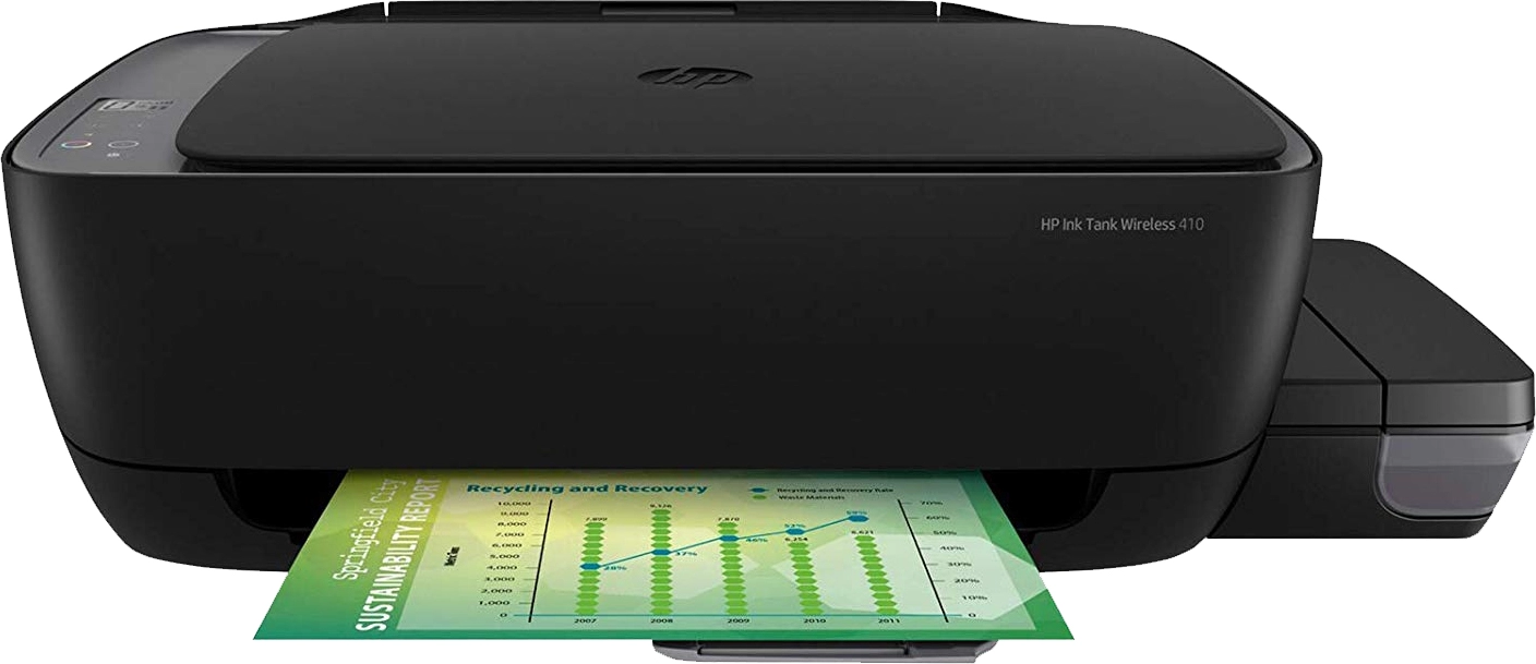 MFD CISS HP Ink Tank Wireless 410, Black, A4, 8ppm/5ppm black/color, Copy 6.5/2 black/color, 4800x1200 dpi, 1200x1200 dpi, 360 Mhz, Up to 1000 pages/month, Hi-Speed USB 2.0, Wi-Fi Direct (HP GT51XXL Black135ml 7000p, GT52 C/M/Y 70ml 8000p) photo 1