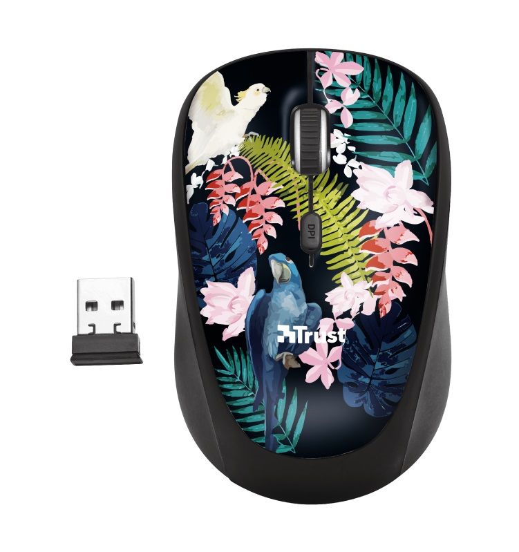 Trust Yvi Parrot Wireless Mouse, 8m 2.4GHz, Micro receiver, 800-1600 dpi, 4 button, Rubber sides for comfort and grip, USB photo 1