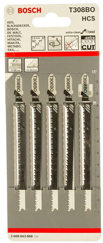 Набор пилок для лобзика Bosch T 308 BO Extra Clean Curve Cut, 2608663868 photo Набор пилок для лобзика Bosch T 308 BO Extra Clean Curve Cut, 2608663868 photo