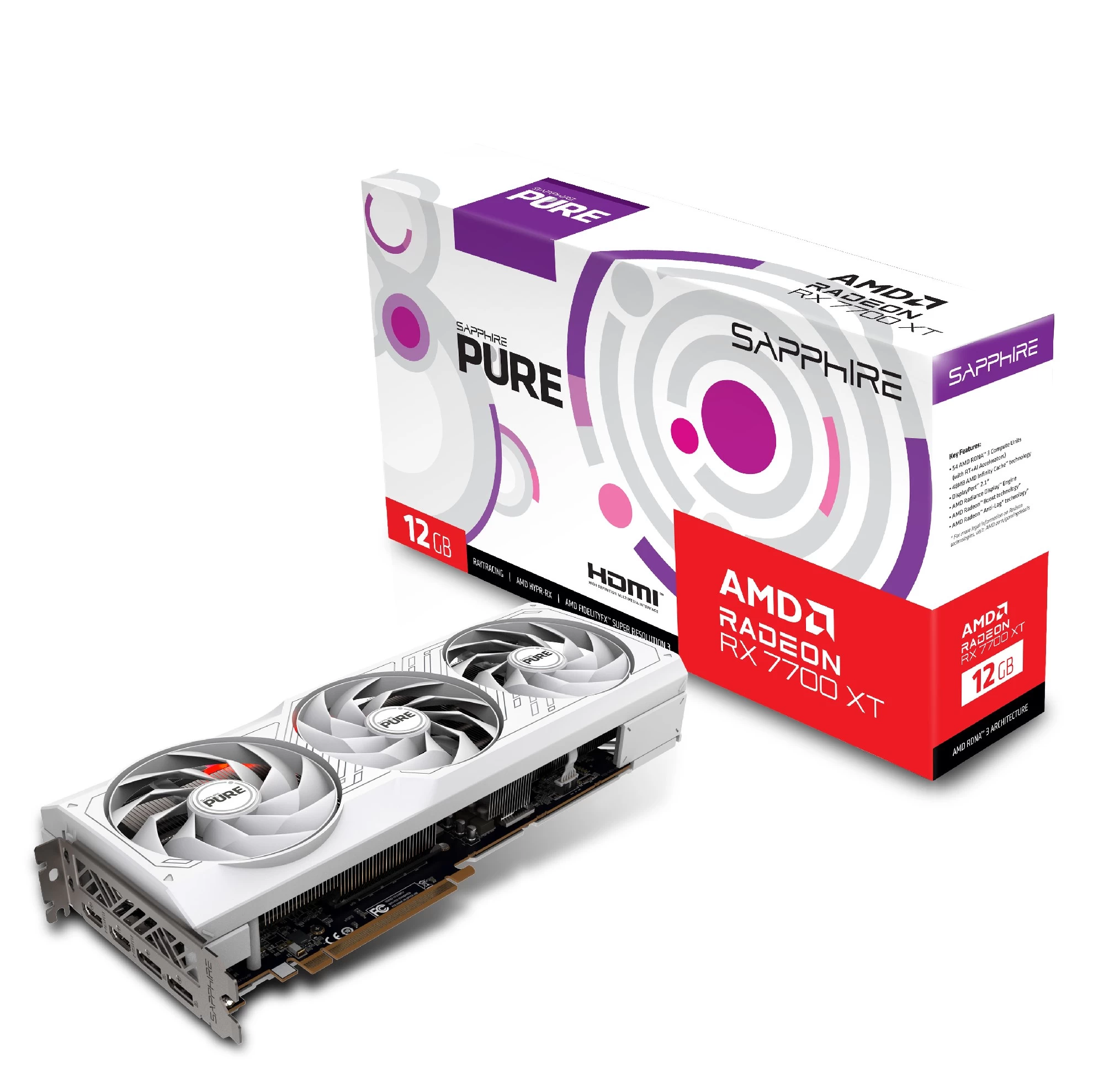 Видеокарта Sapphire PURE Radeon RX 7700 XT WHITE/ 12GB/ GDDR6/ 192bit photo 1