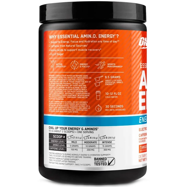 Аминокислоты Optimum Nutrition ESSENTIAL AMIN.O. ENERGY + ELECTROLYTES, Tangerine Wave, 285g photo 3