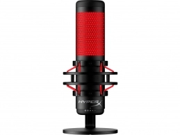 HyperX QuadCast, Black, Microphone for the streaming, Anti-Vibration shock mount, Tap-to-Mute sensor with LED indicator, Four selectable polar patterns, Internal pop filter, Built-in headphone jack, Cable length: 3m, Black/Red,  USB 