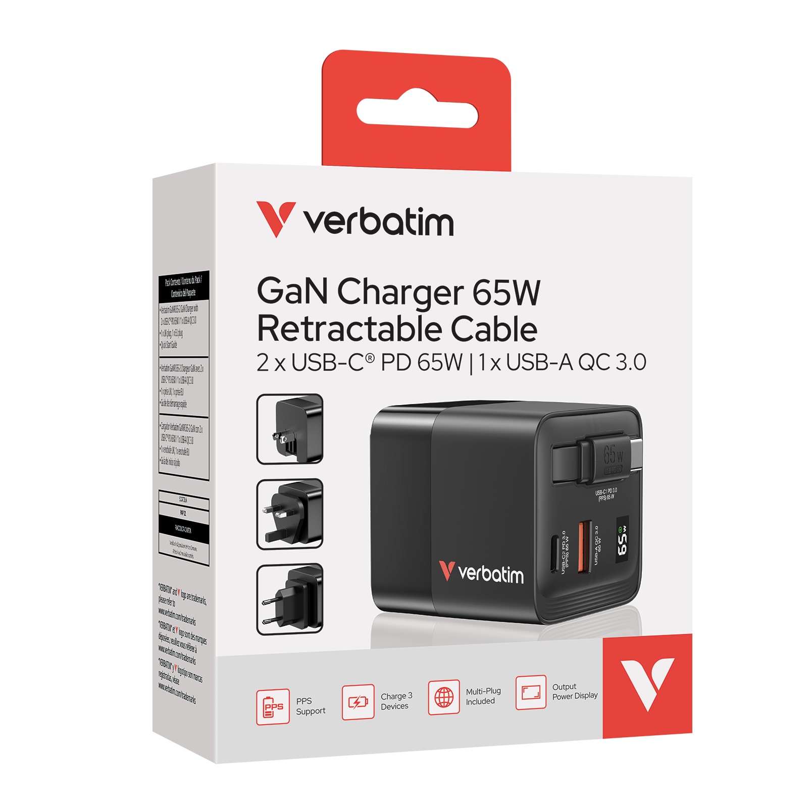 Incarcator Verbatim Mini GaN / 65W / 2 porturi / retractable USB-C cable photo 5