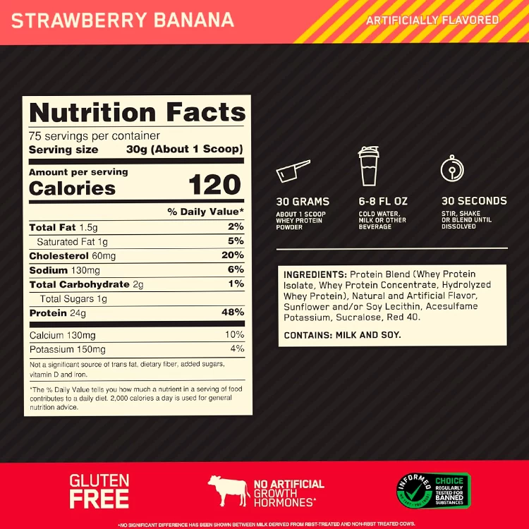 Сывороточный протеин Optimum Nutrition Gold Standard 100% WHEY Strawberry Banana 5lb/2.26 кг photo 2