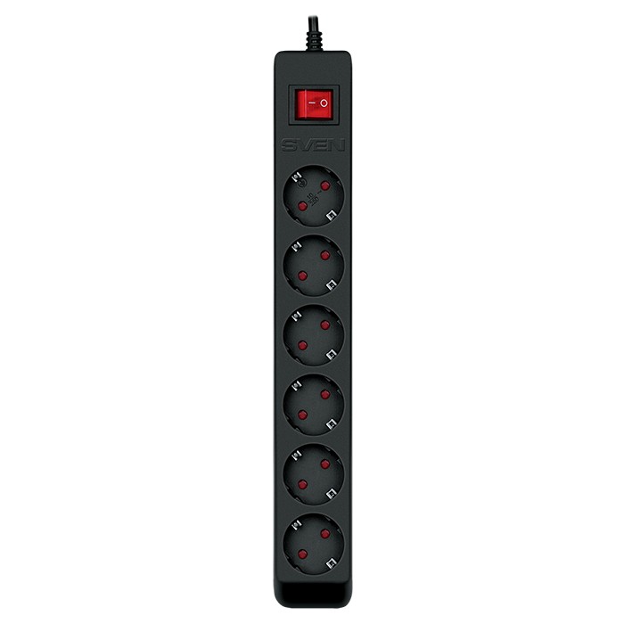 Фильтр сетевой SVEN Optima / 6 Sockets with children protection / 1,8m / Wall mountable / Black photo 2