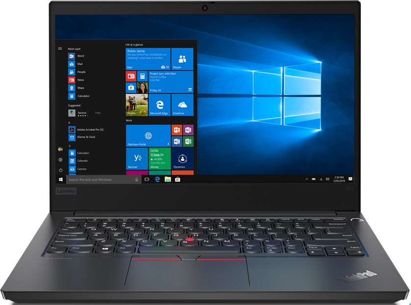 Lenovo ThinkPad E14 14.0" FHD IPS AG 250nits (AMD Ryzen™ 5 4500U, 8GB Soldered DDR4-3200, 256GB SSD M.2 2242 PCIe NVMe, Integrated AMD Radeon Graphics, Intel AX201 11ax + BT5.0, TPM, FPR, Non-Backlit KB, 65W USB-C, Dos, Aluminum Top, Black) photo 1
