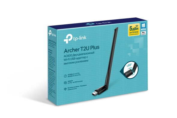 TP-LINK Archer T2U Plus AC600 Wireless Dual Band USB Adapter, 433Mbps on 5GHz + 150Mbps on 2.4GHz, 802.11a/b/g/n/ac, High Gain, 1 fixed Antenna photo 4