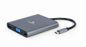 Многопортовый Адаптер Gembird A-CM-COMBO6-01/ USB-C/ USB-A 3.1/ 1xUSB-C/ HDMI/ VGA/ miniJack 3.5mm/ SD/ microSD 