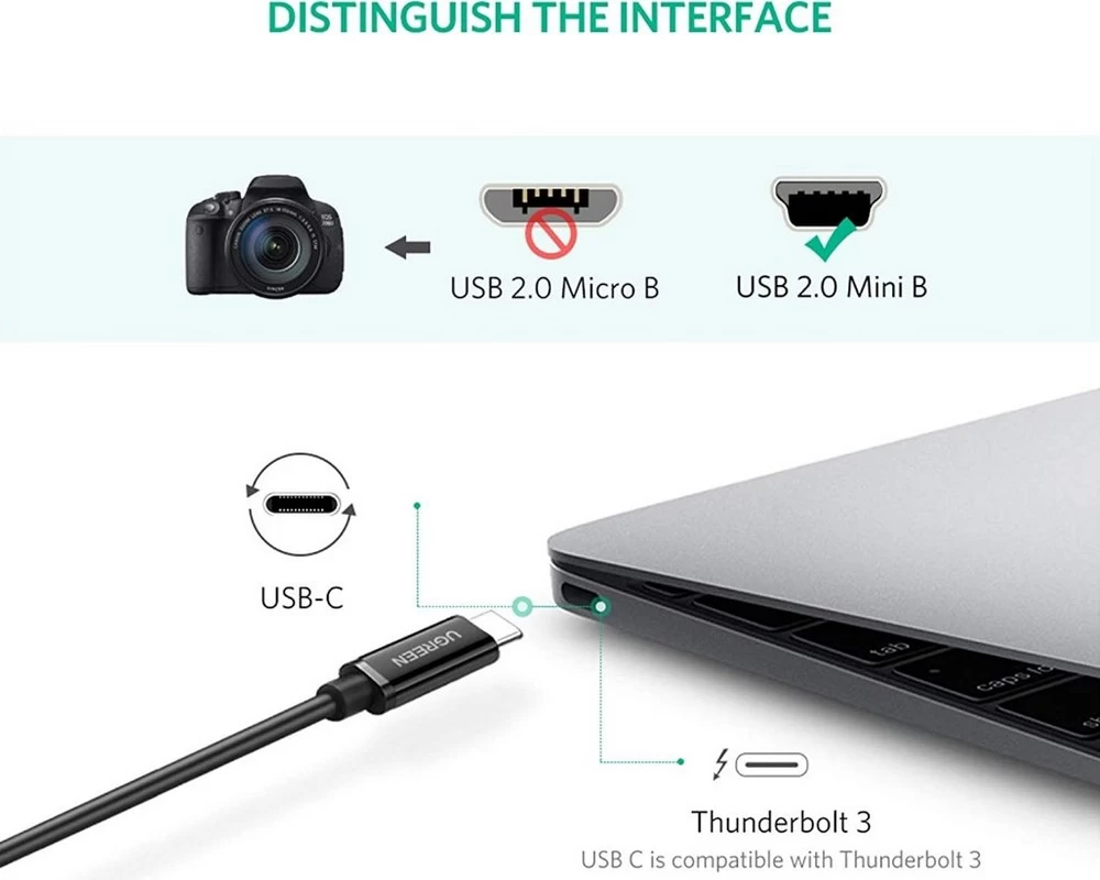 Cablu USB-C - Mini USB UGREEN 70873 2 /2m /Negru photo 4