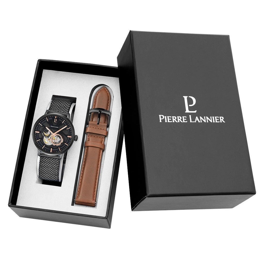 Men Set TRIO Black Dial Brown Leather Strap photo 1