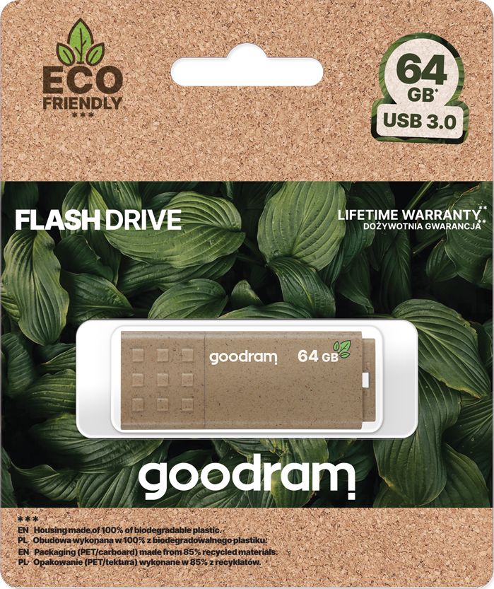 64GB USB3.0 Goodram UME3 Eco Friendly, Plastic, Housing made of 100% degradable materials, Anti-slip design (Read 60 MByte/s, Write 20 MByte/s) photo 3