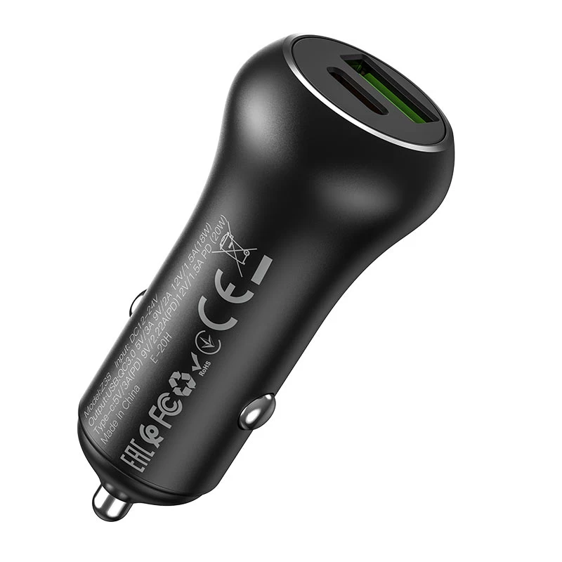 Incarcator auto USB HOCO Z38 Resolute / 1 x USB + 1 x USB-C / Total output: 38W / up to PD3.0 / QC3.0 / Black photo 1