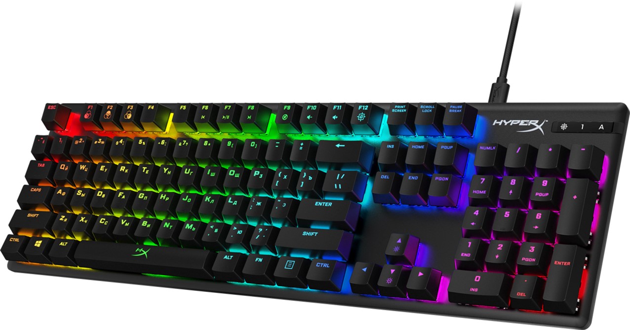 HYPERX Alloy Origins RGB Mechanical Gaming Keyboard (RU), Mechanical keys (HyperX Blue key switch) Backlight (RGB), 100% anti-ghosting, Key rollover: 6-key / N-key modes, Ultra-portable design, Solid-steel frame, Convenient USB charge port, USB photo 1