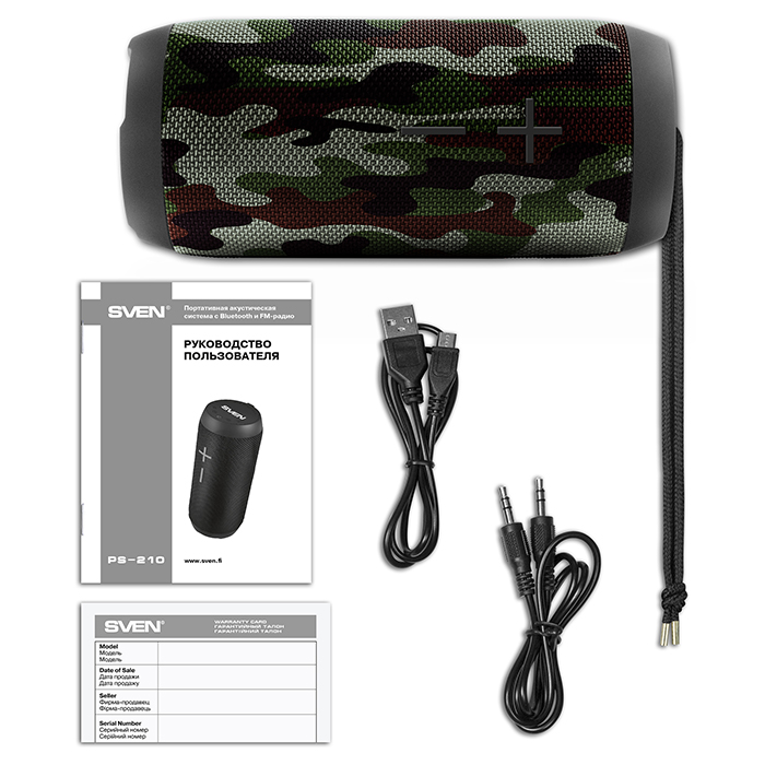 Колонка Портативная SVEN PS-210, Camouflage / 12W / Bluetooth / FM / USB / microSD / 1500mA*h photo 8