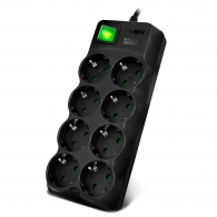 Surge Protector SVEN SF-08E-16, 8 Sockets, Children protection, 1.8m, ABS plastic, Black thumbnav 1