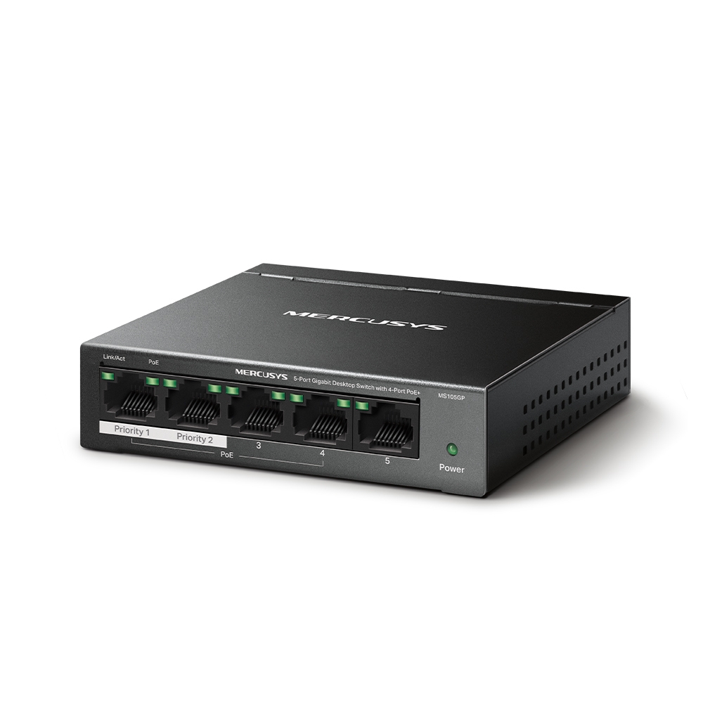 Коммутатор MERCUSYS MS105GP / 5 port / Gigabit / RJ45 / PoE / metal case photo 2