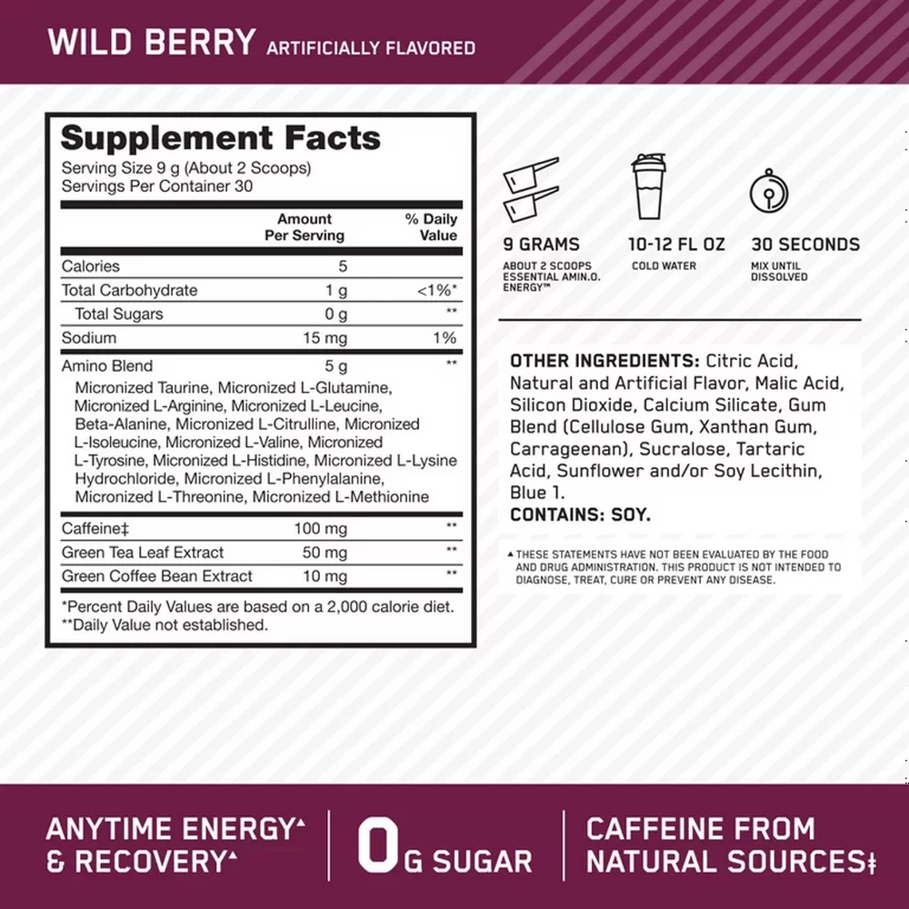 Complex Pre-antrenament Optimum Nutrition ON AMINO ENERGY WILD BERRY 270G photo 3