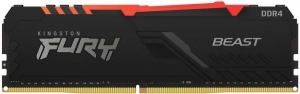 16GB DDR4-3200  Kingston FURY® Beast DDR4 RGB, PC25600, CL16, 1.35V, 1Gx8, Auto-overclocking, Asymmetric BLACK low-profile heat spreader, Dynamic RGB effects featuring Kingston FURY Infrared Sync technology, Intel XMP Ready (Extreme Memory Profiles) 