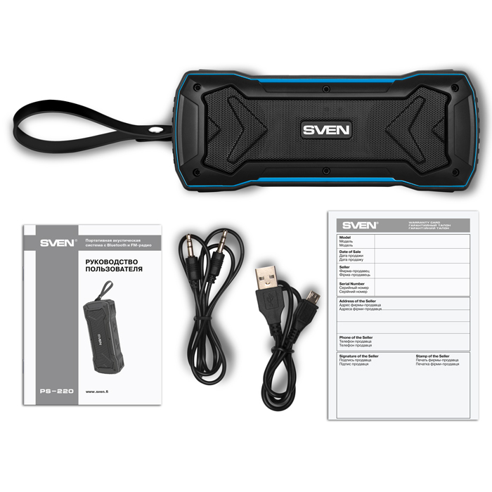 Колонка Портативная SVEN PS-220, Black-Blue / 10W / Bluetooth / FM / USB / microSD / 1200mA*h photo 6