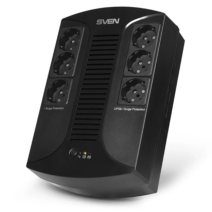 SVEN UP-L1000E, Line-interactive UPS with AVR, 1000VA /510W, 6 x Schuko outlets (3 backed up, all 6 surge protected), LED status indication,Black photo 1