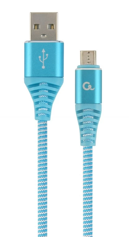 Cable USB2.0/Micro-USB Premium cotton braided - 2m - Cablexpert CC-USB2B-AMmBM-2M-VW, Blue/White, USB 2.0 A-plug to Micro-USB plug, blister photo 1