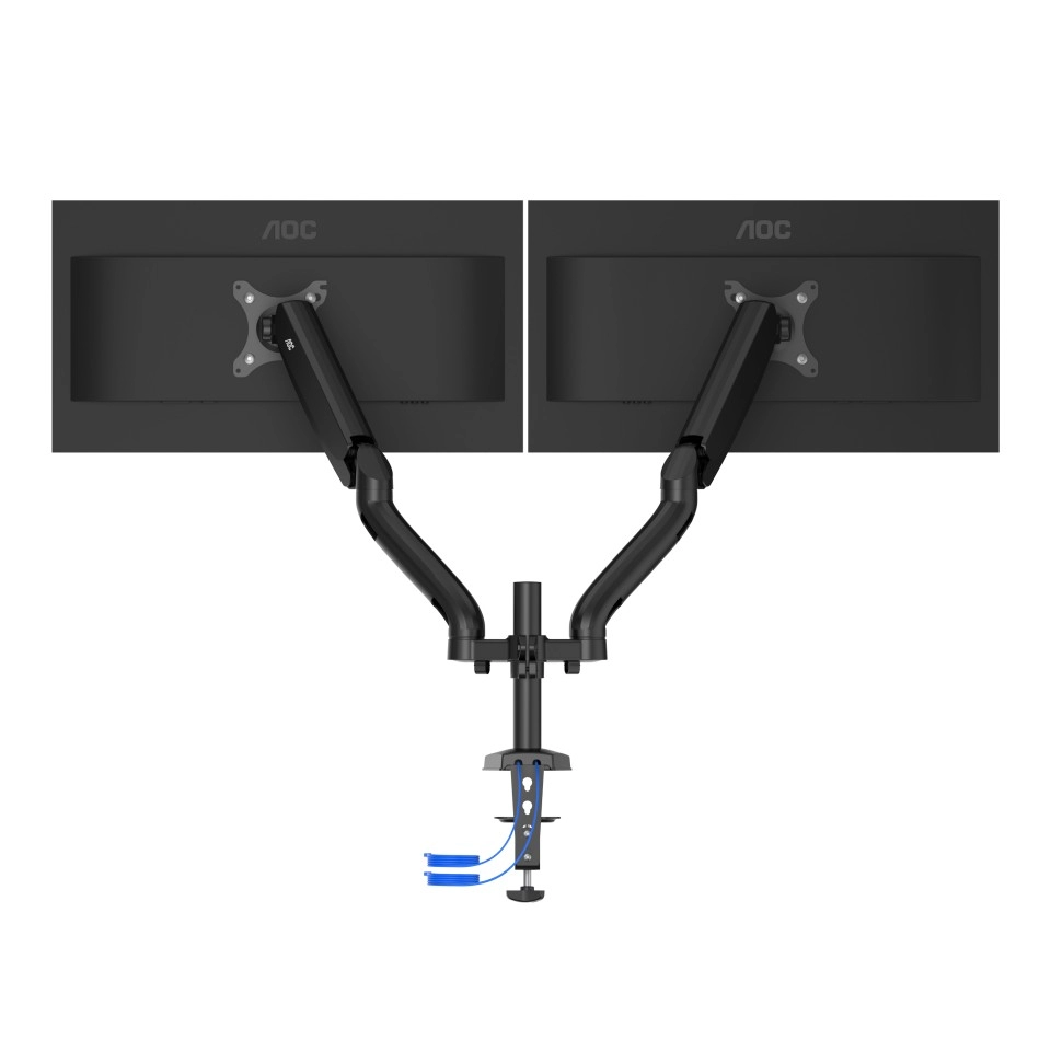 Arm for 2 monitors 13”-31.5” -  AOC AD110DX with integrated USB Hub, Black, USB Hub: USB-C + USB3.0, Desk Clamp/Grommet, Aluminum structure, Gas spring, Height adjustment, Max.Load: 2-9kg, Tilt: '-90°~+85°, Swivel:180°, Rotation: 360°, Hidden cable manage photo 1