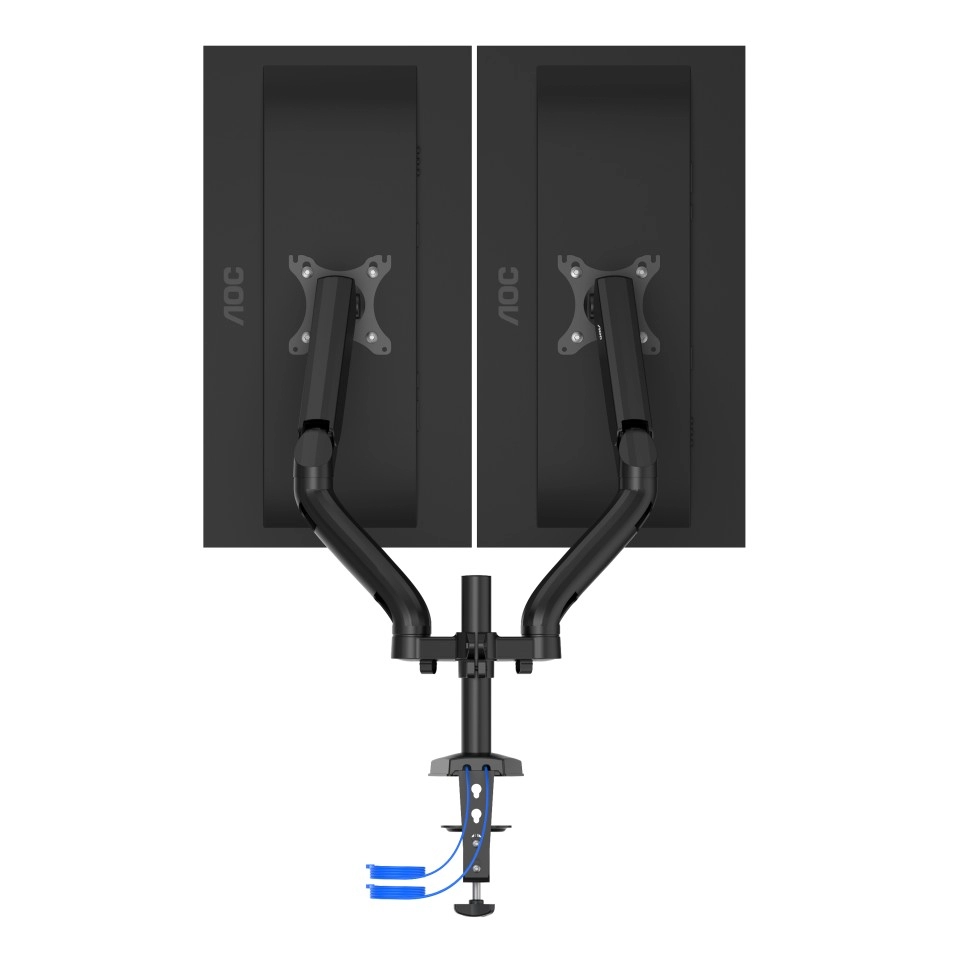 Arm for 2 monitors 13”-31.5” -  AOC AD110DX with integrated USB Hub, Black, USB Hub: USB-C + USB3.0, Desk Clamp/Grommet, Aluminum structure, Gas spring, Height adjustment, Max.Load: 2-9kg, Tilt: '-90°~+85°, Swivel:180°, Rotation: 360°, Hidden cable manage photo 2