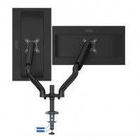Arm for 2 monitors 13”-31.5” -  AOC AD110DX with integrated USB Hub, Black, USB Hub: USB-C + USB3.0, Desk Clamp/Grommet, Aluminum structure, Gas spring, Height adjustment, Max.Load: 2-9kg, Tilt: '-90°~+85°, Swivel:180°, Rotation: 360°, Hidden cable manage thumbnav 3