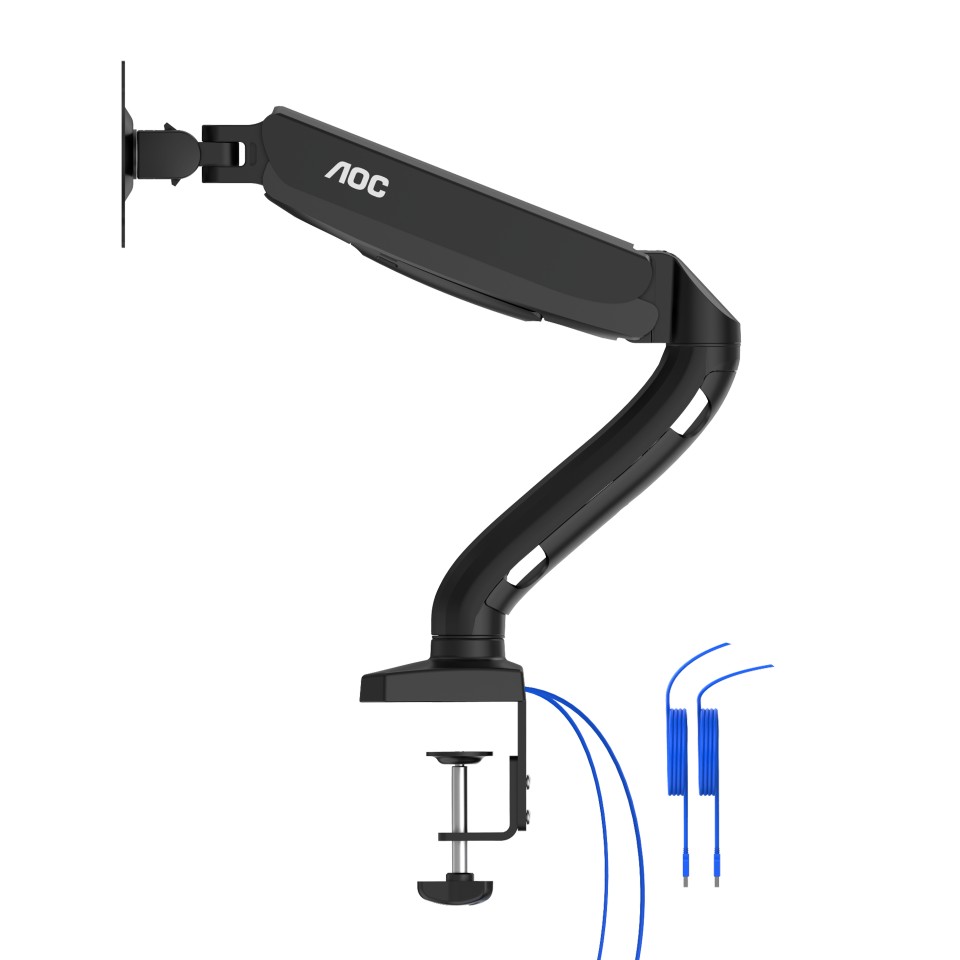 Arm for 1 monitors 13”-31.5” -  AOC AS110DX with integrated USB Hub, Black, USB Hub: USB-C + USB3.0, Desk Clamp/Grommet, Aluminum structure, Gas spring, Height adjustment, Max.Load: 2-9kg, Tilt: '-90°~+85°, Swivel:180°, Rotation:360°, Hidden cable managem photo 5